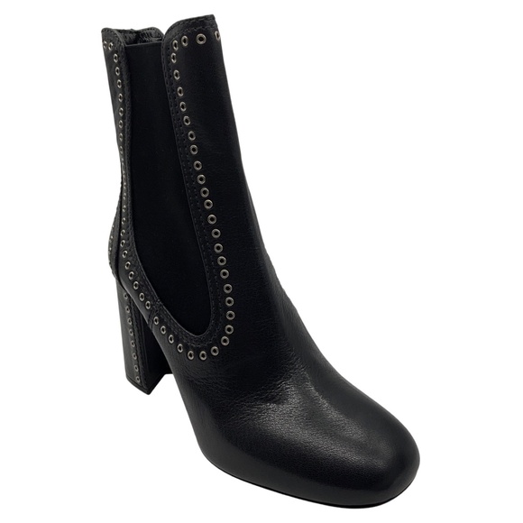 MIU MIU BLACK / SILVER STUDDED LEATHER PULL ON ANKLE BOOTS - Picture 1 of 10